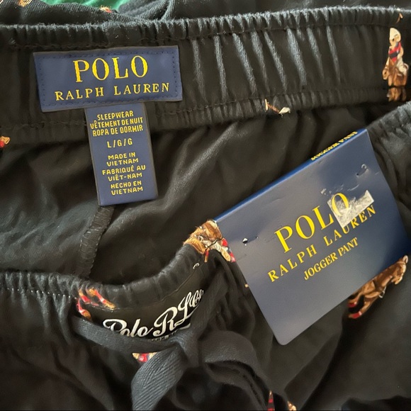SOLD NEW POLO sz L Black Polo Bear Jockey Pajama Jogger Pants Ralph Lauren - Picture 6 of 8